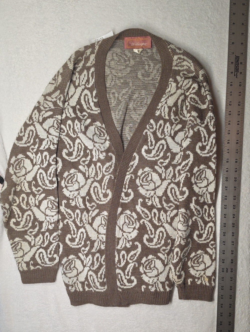 Worthington Brown & Cream Floral Knit Cardigan - Picture 1 of 4
